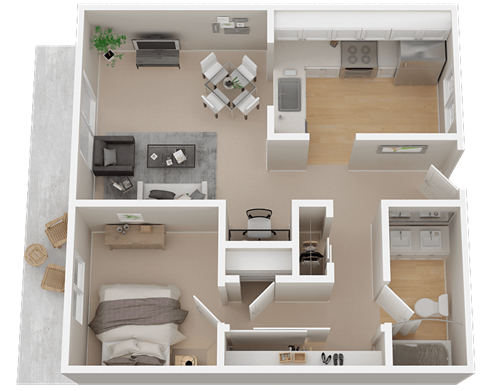 One-Bedroom Floor Plan with 710 Sq. Ft. at 1038 On Second in Lafayette